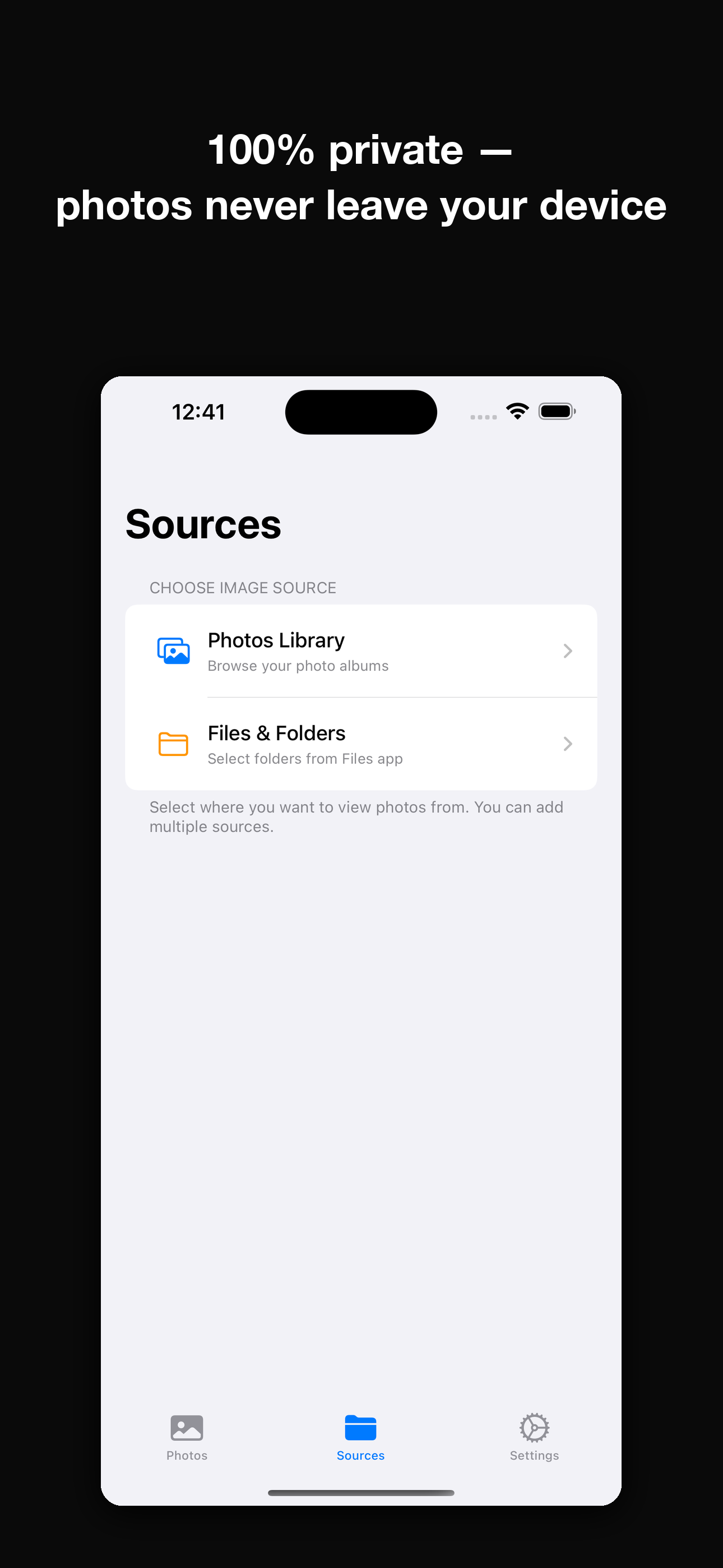 Source picker — Photos and Files