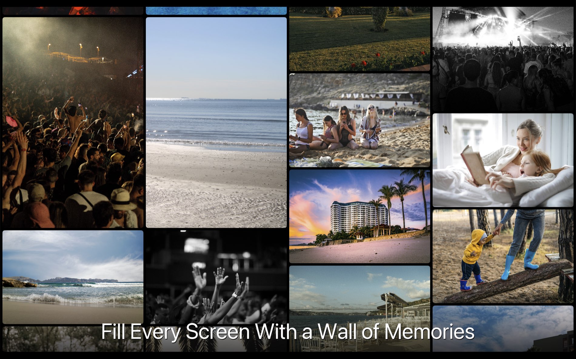 Flow collage filling a screen with a dense wall of event photos